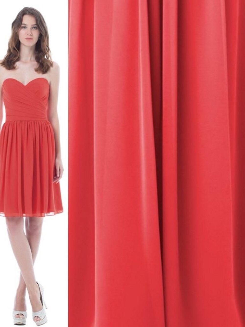 Bill Levkoff 389 Bridesmaid Dress Persimmon Orange Strapless Chiffon Short 10